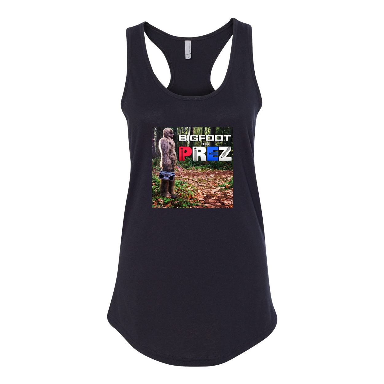 Fem Fit Bigfoot for Prez Boombox Racerback Tank