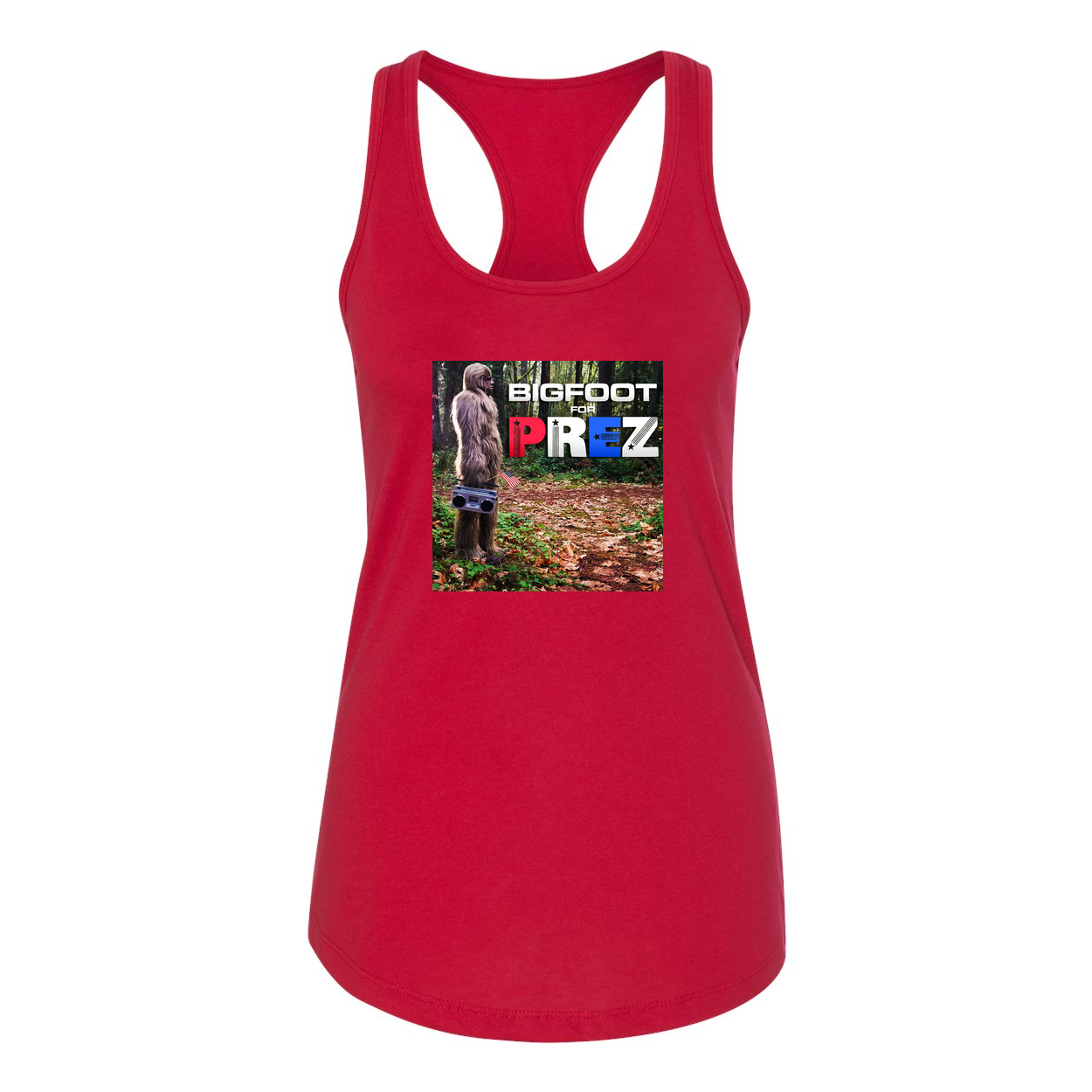 Fem Fit Bigfoot for Prez Boombox Racerback Tank
